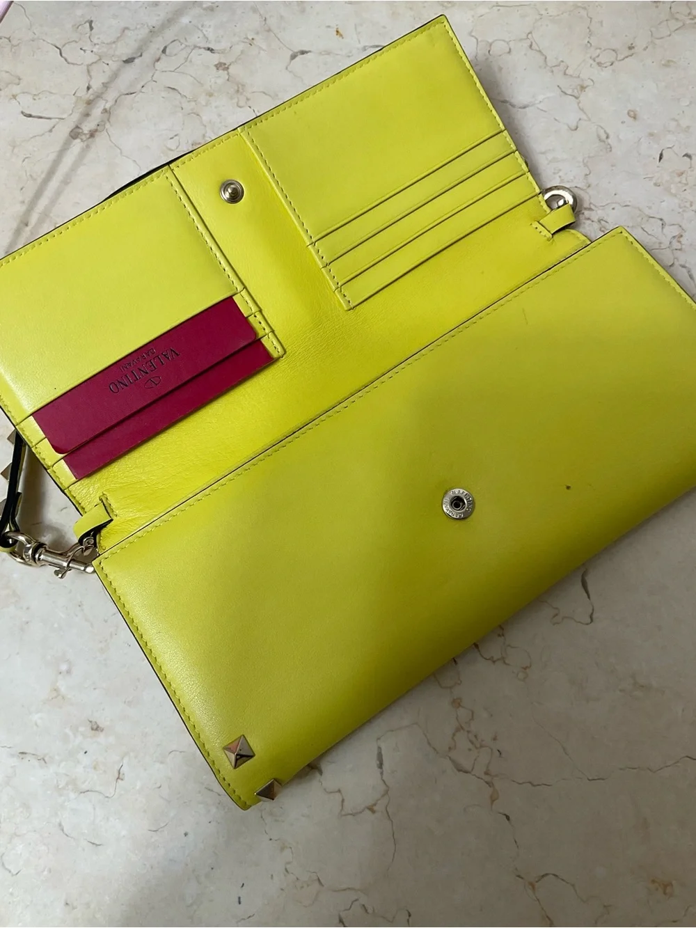 Valentino Neon Yellow Studded Leather Wristlet Clutch
